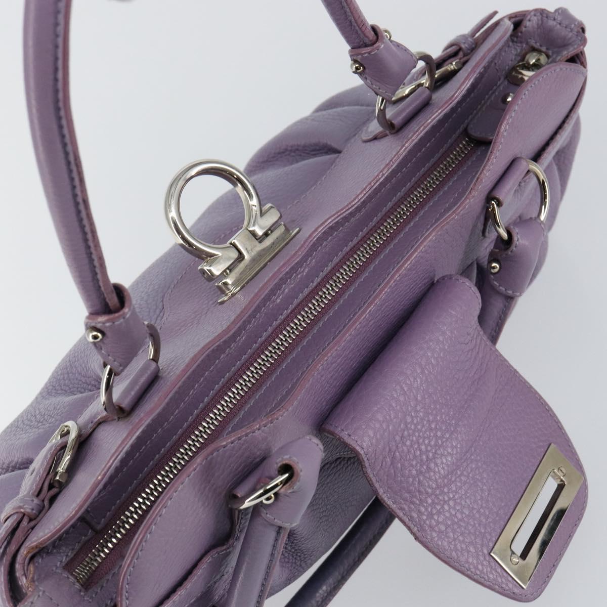 Salvatore Ferragamo Gancini Hand Bag Leather Purple Silver Auth 146336