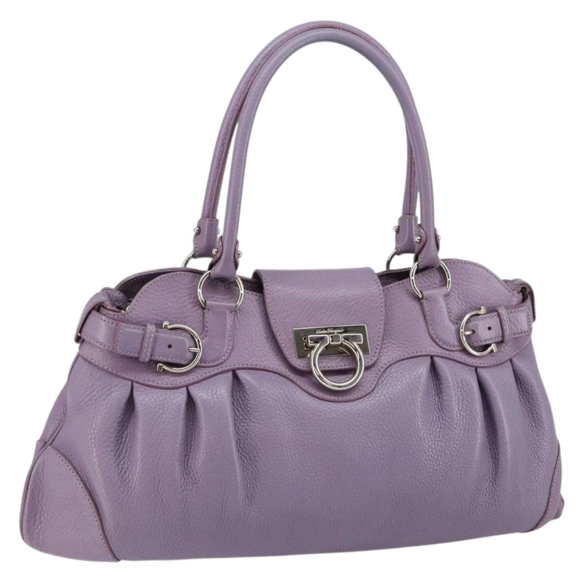 Salvatore Ferragamo Gancini Hand Bag Leather Purple Silver Auth 146336