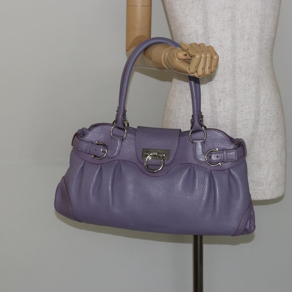 Salvatore Ferragamo Gancini Hand Bag Leather Purple Silver Auth 146336