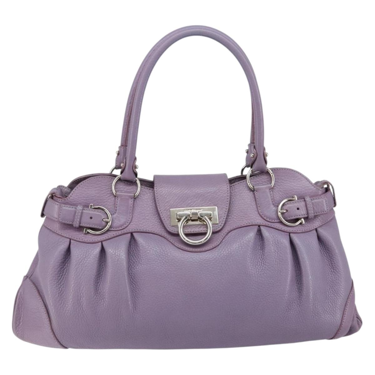 Salvatore Ferragamo Gancini Hand Bag Leather Purple Silver Auth 146336