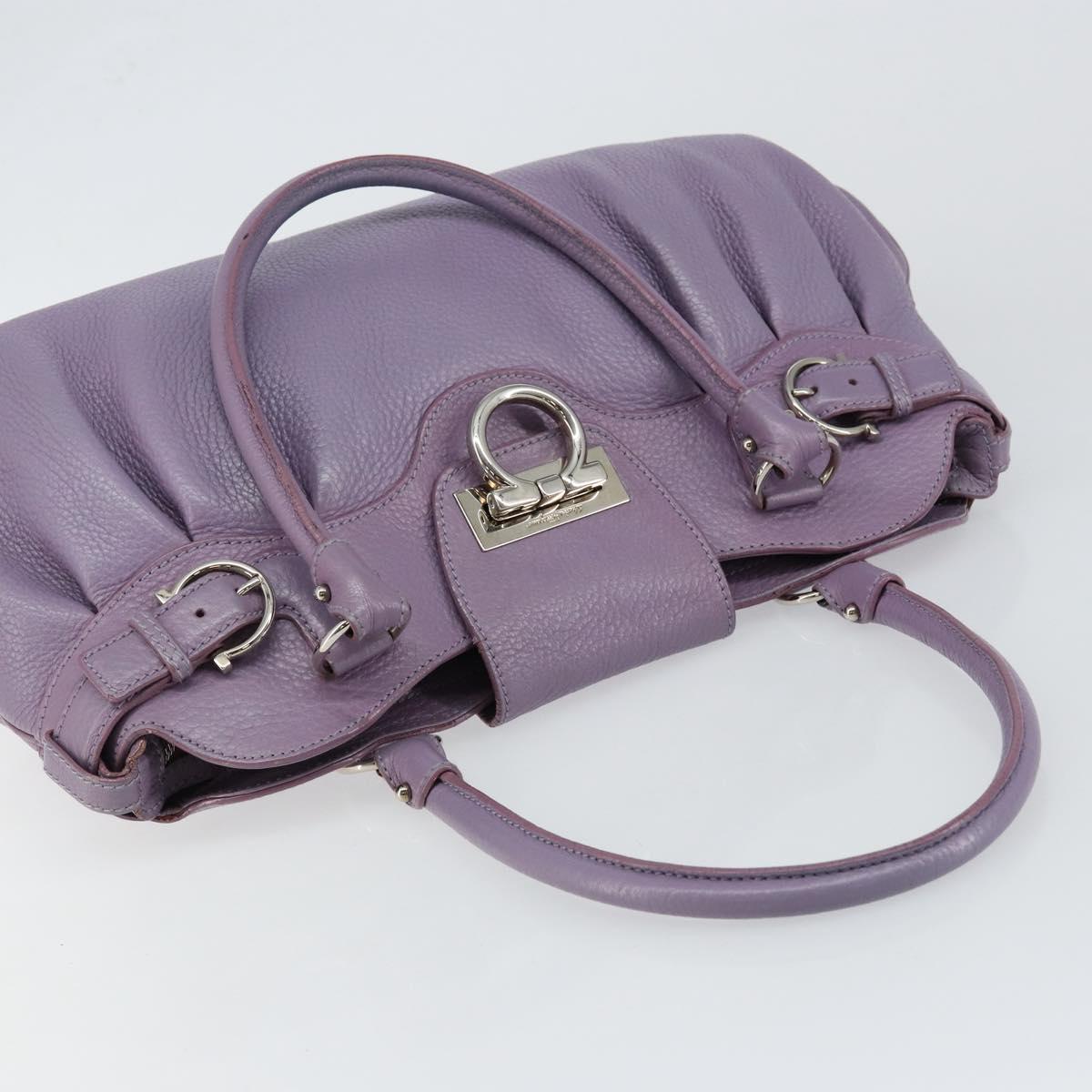 Salvatore Ferragamo Gancini Hand Bag Leather Purple Silver Auth 146336