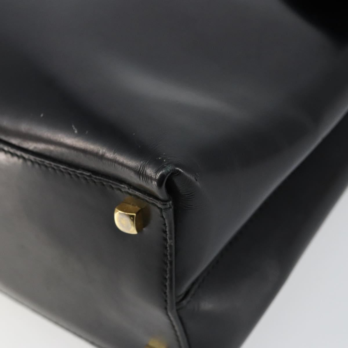 Salvatore Ferragamo Gancini Hand Bag Enamel 2way Black Gold Auth 146337