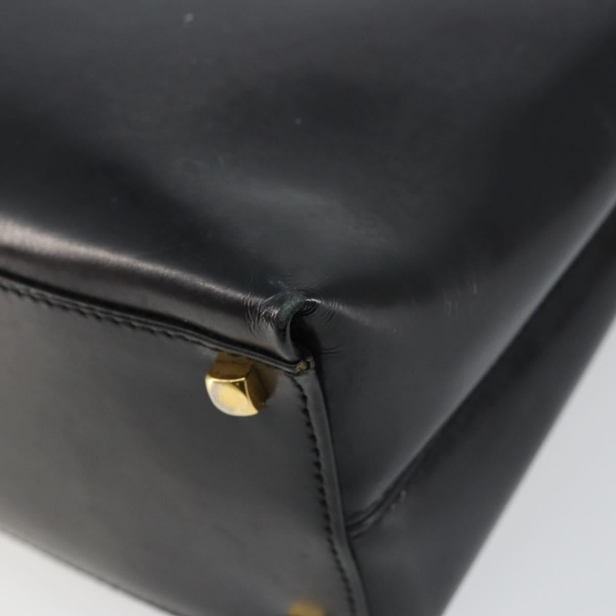 Salvatore Ferragamo Gancini Hand Bag Enamel 2way Black Gold Auth 146337