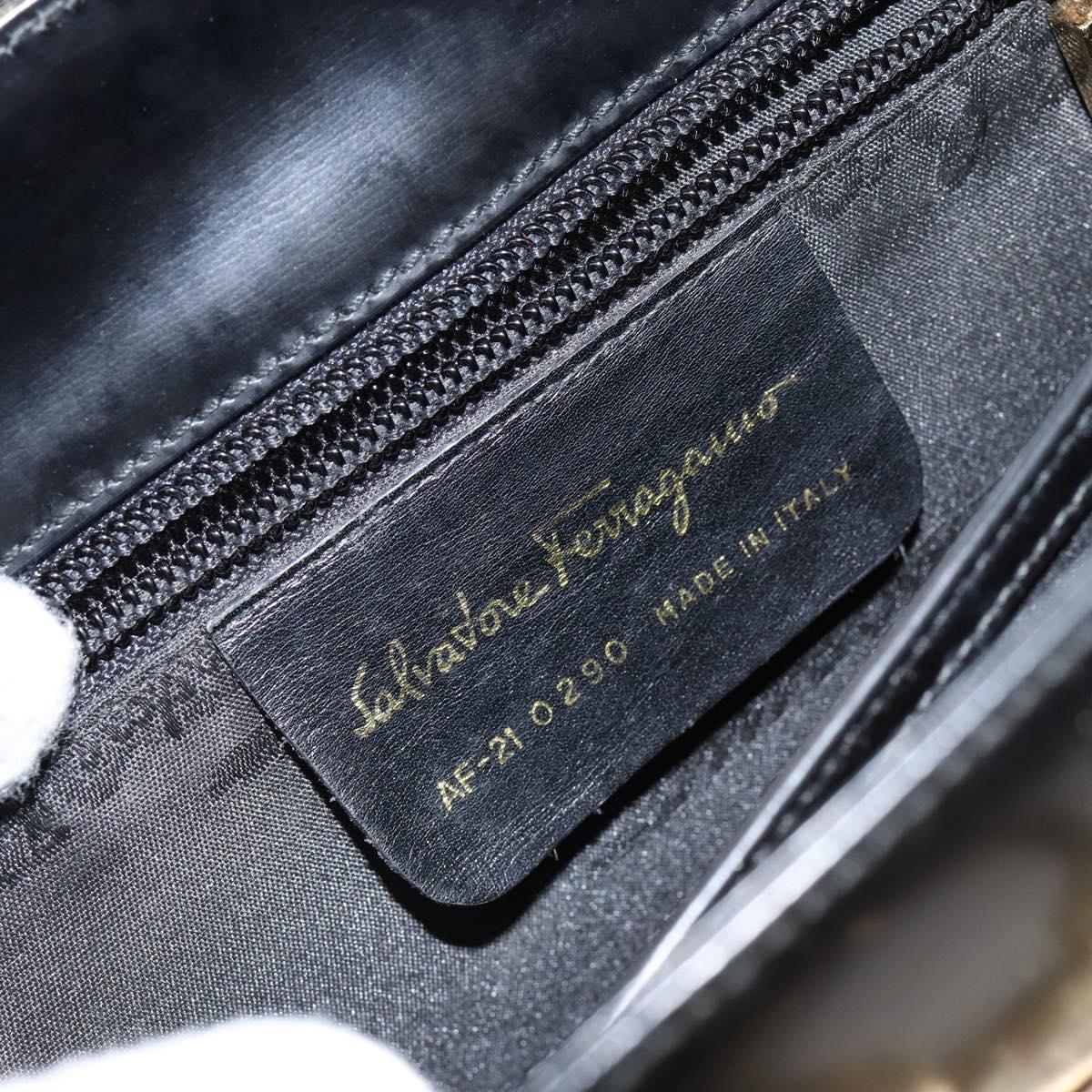 Salvatore Ferragamo Gancini Hand Bag Enamel 2way Black Gold Auth 146337