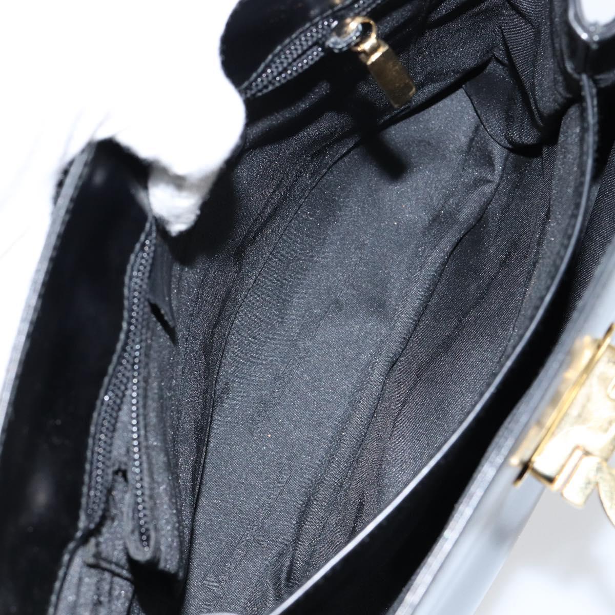Salvatore Ferragamo Gancini Hand Bag Enamel 2way Black Gold Auth 146337