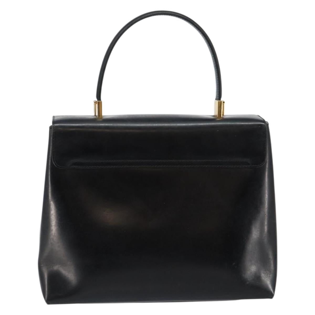 Salvatore Ferragamo Gancini Hand Bag Enamel 2way Black Gold Auth 146337