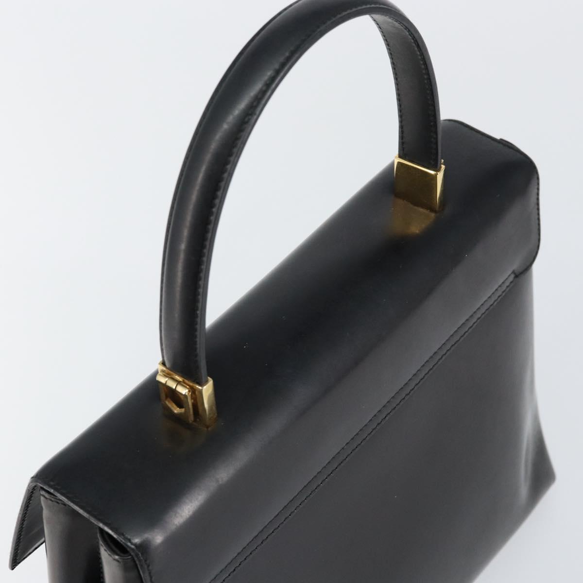Salvatore Ferragamo Gancini Hand Bag Enamel 2way Black Gold Auth 146337