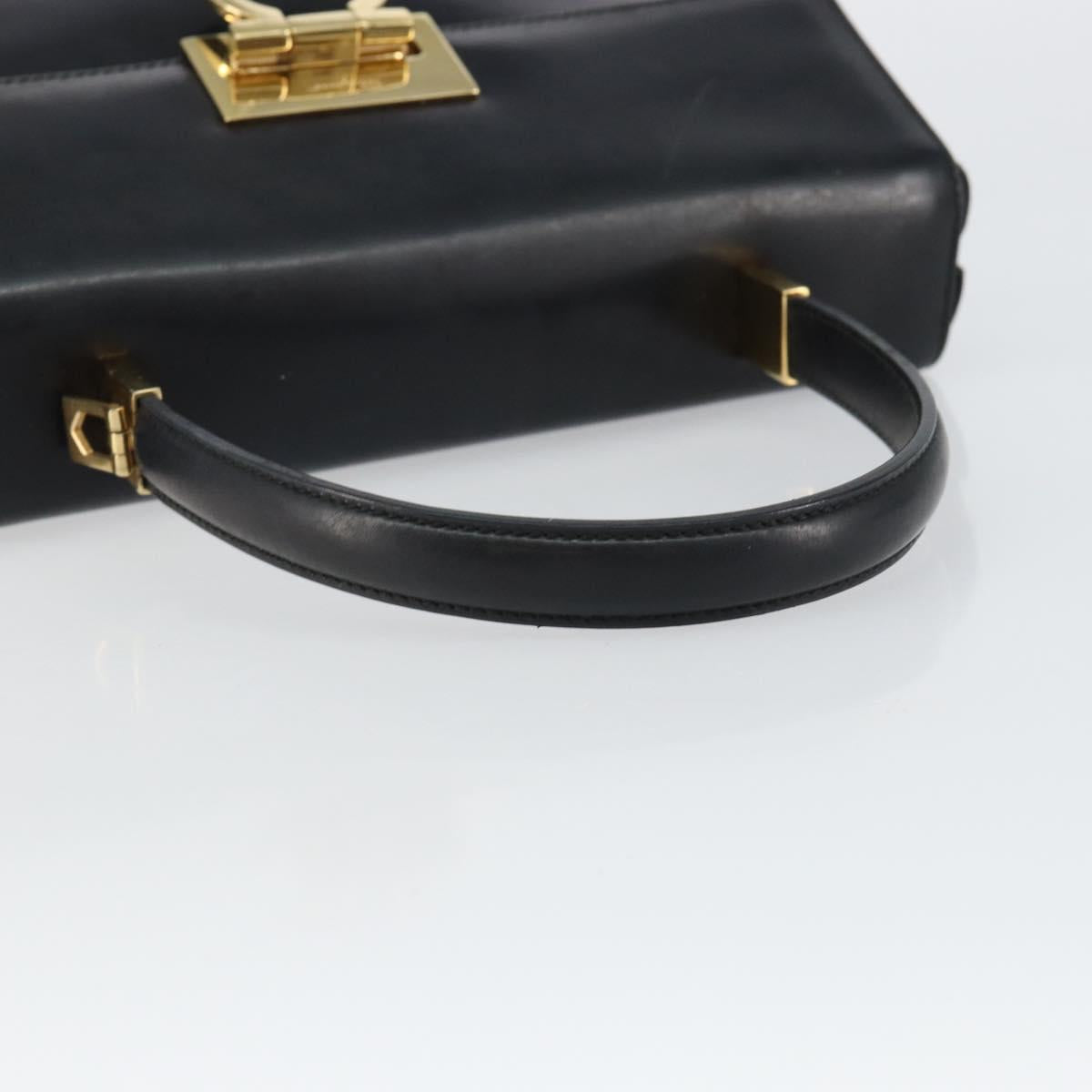 Salvatore Ferragamo Gancini Hand Bag Enamel 2way Black Gold Auth 146337