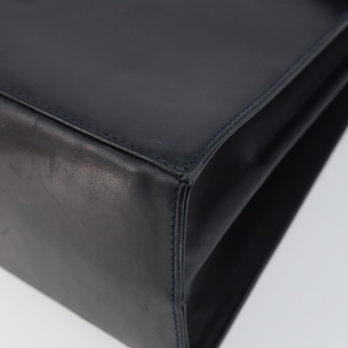 Salvatore Ferragamo Gancini Hand Bag Leather Navy Gold Auth 146338