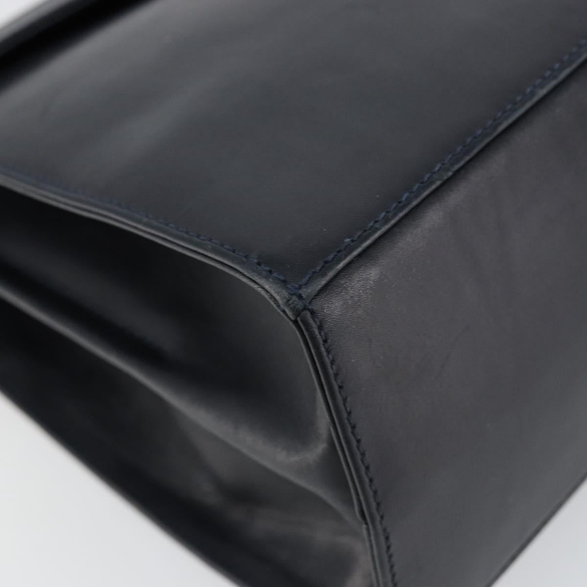 Salvatore Ferragamo Gancini Hand Bag Leather Navy Gold Auth 146338