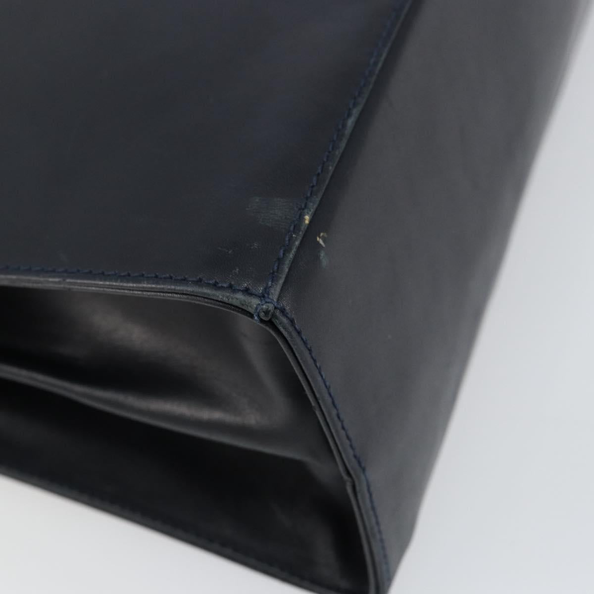 Salvatore Ferragamo Gancini Hand Bag Leather Navy Gold Auth 146338