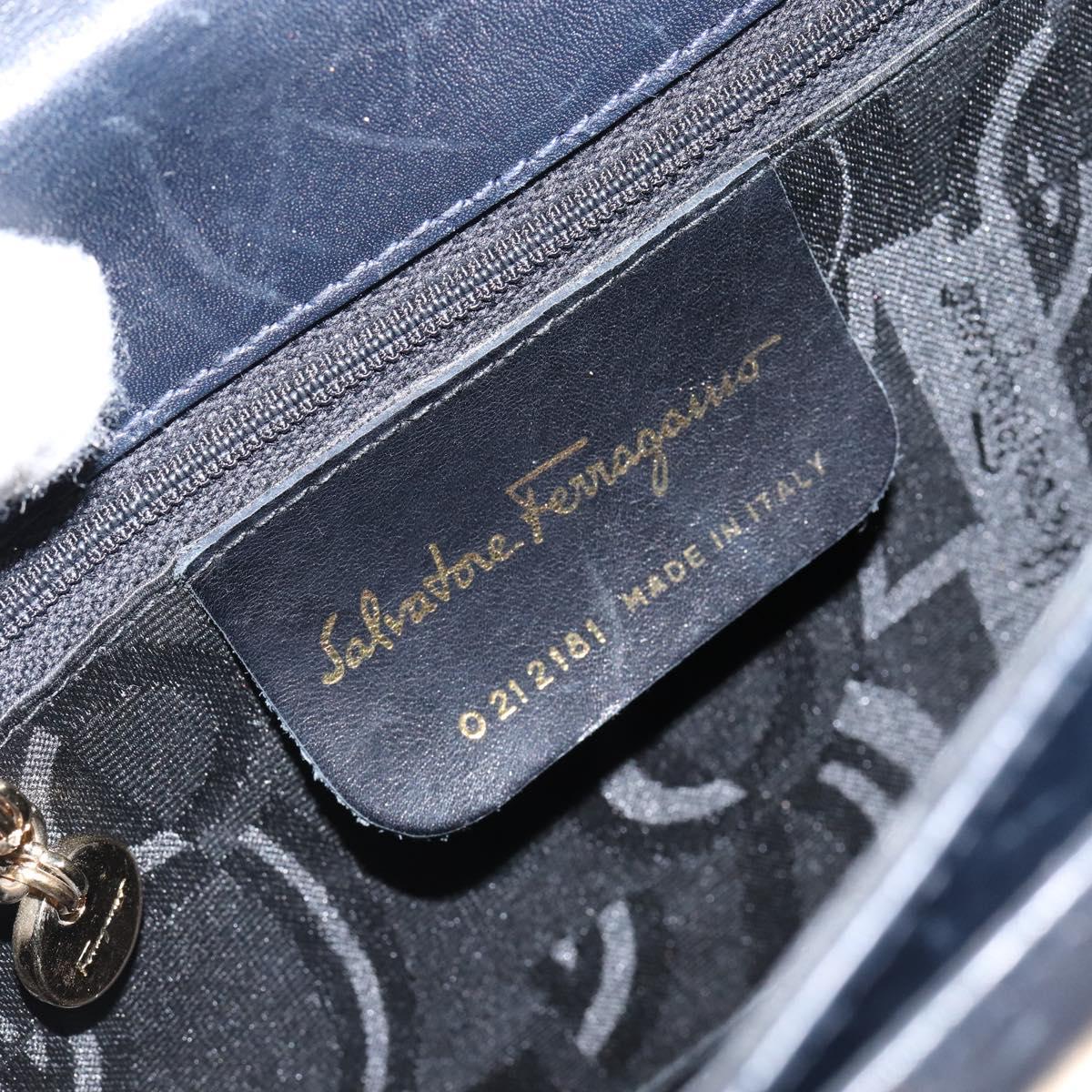 Salvatore Ferragamo Gancini Hand Bag Leather Navy Gold Auth 146338