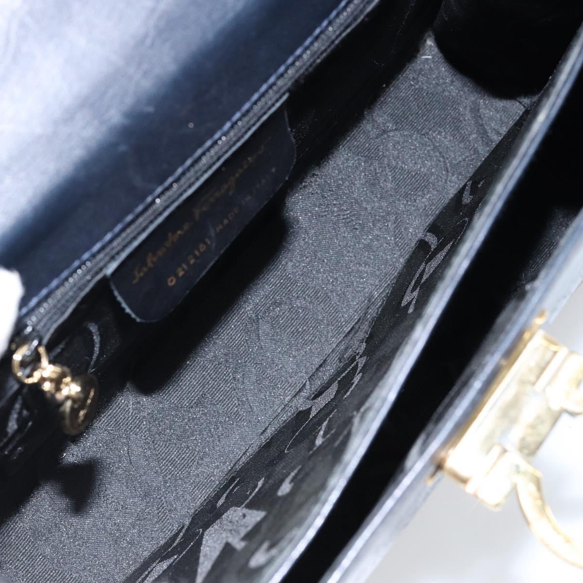 Salvatore Ferragamo Gancini Hand Bag Leather Navy Gold Auth 146338