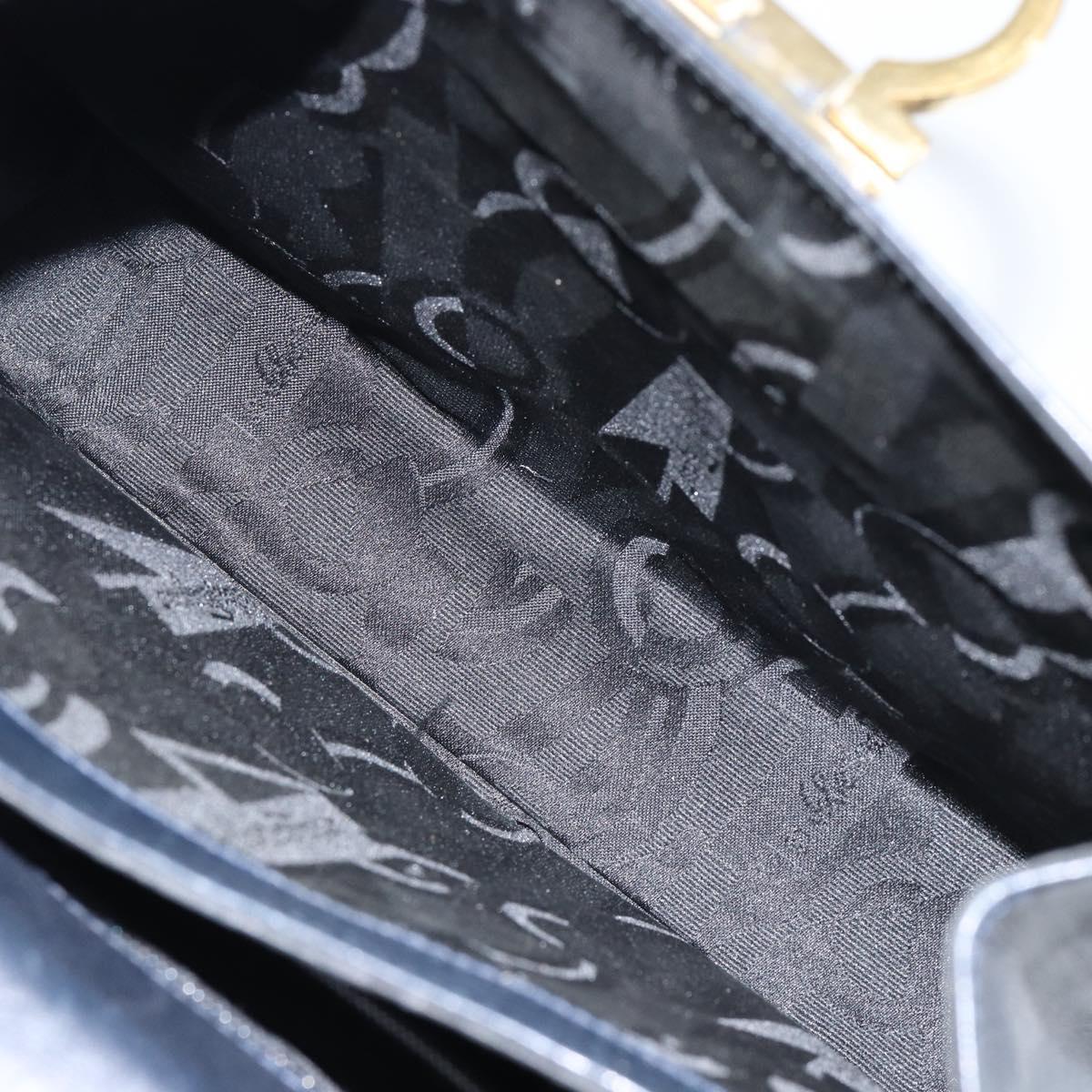 Salvatore Ferragamo Gancini Hand Bag Leather Navy Gold Auth 146338