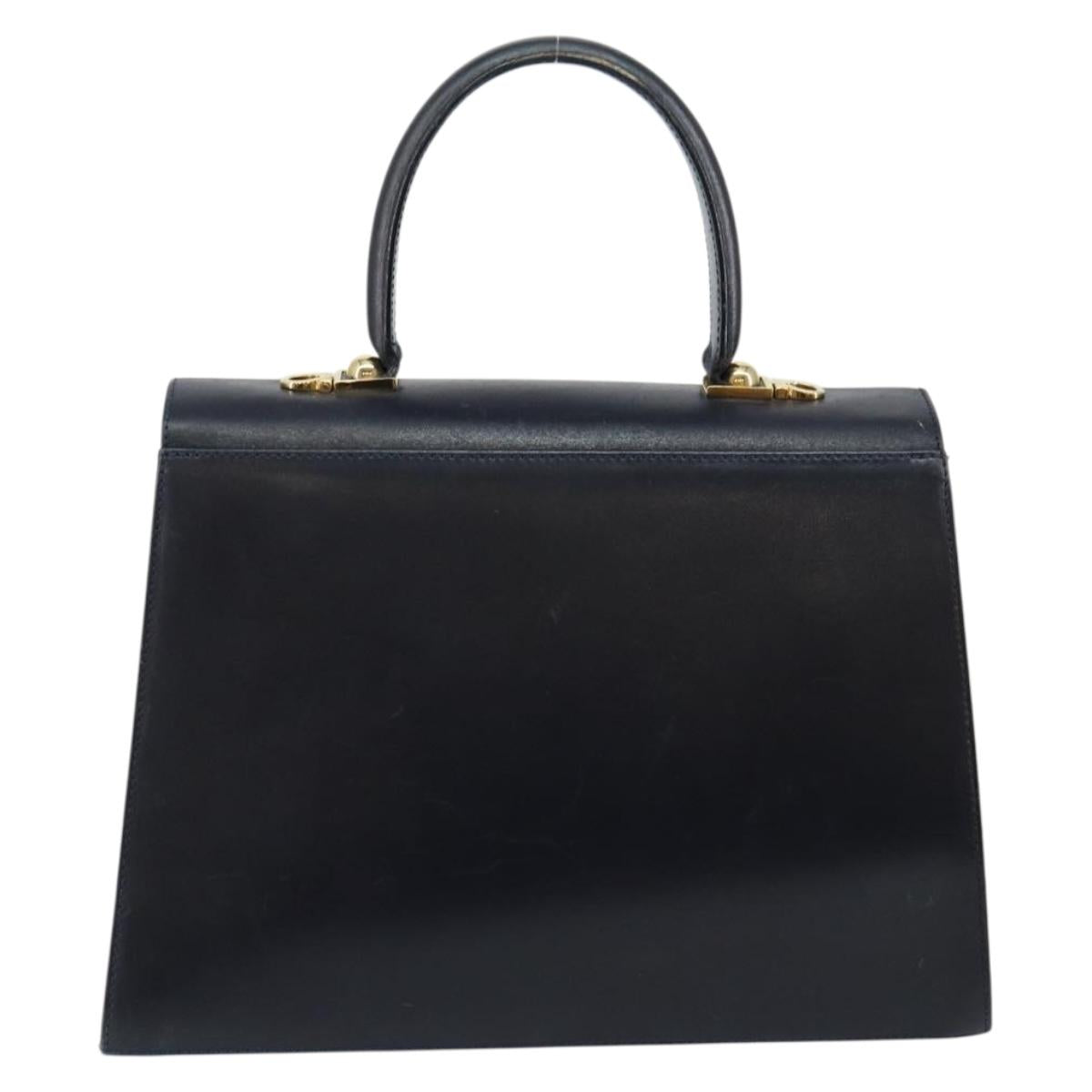 Salvatore Ferragamo Gancini Hand Bag Leather Navy Gold Auth 146338