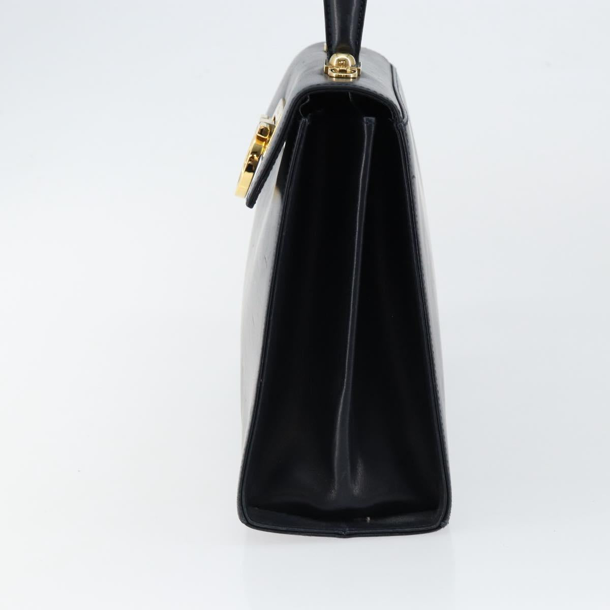 Salvatore Ferragamo Gancini Hand Bag Leather Navy Gold Auth 146338