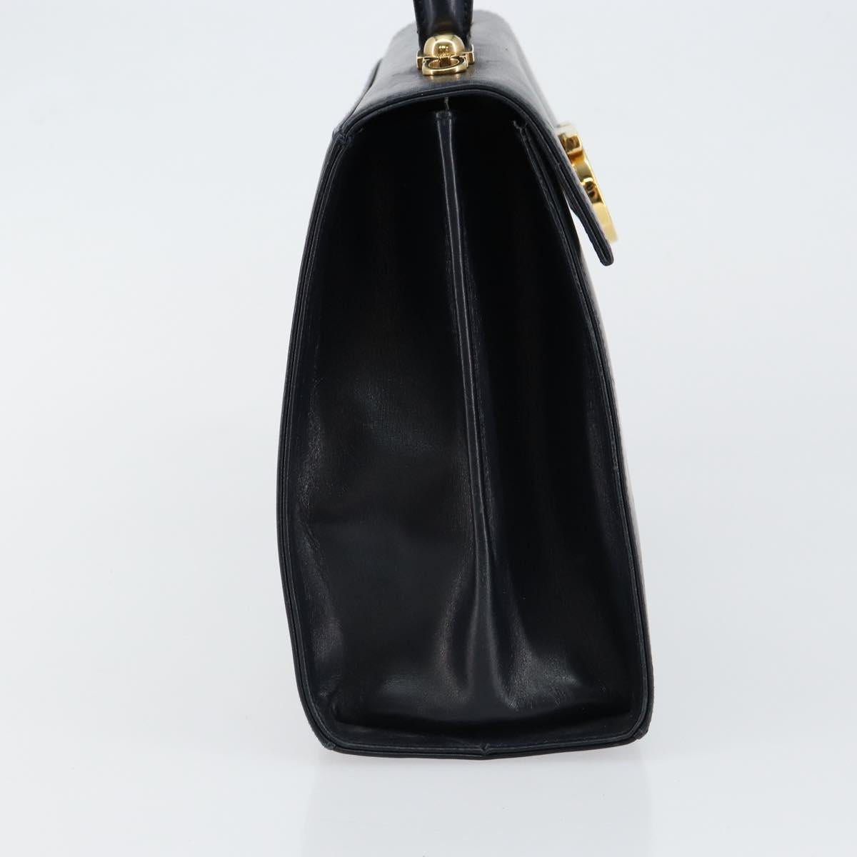 Salvatore Ferragamo Gancini Hand Bag Leather Navy Gold Auth 146338