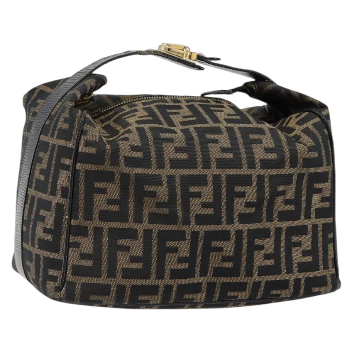 FENDI Zucca Canvas Vanity Pouch Black Brown Auth 146340