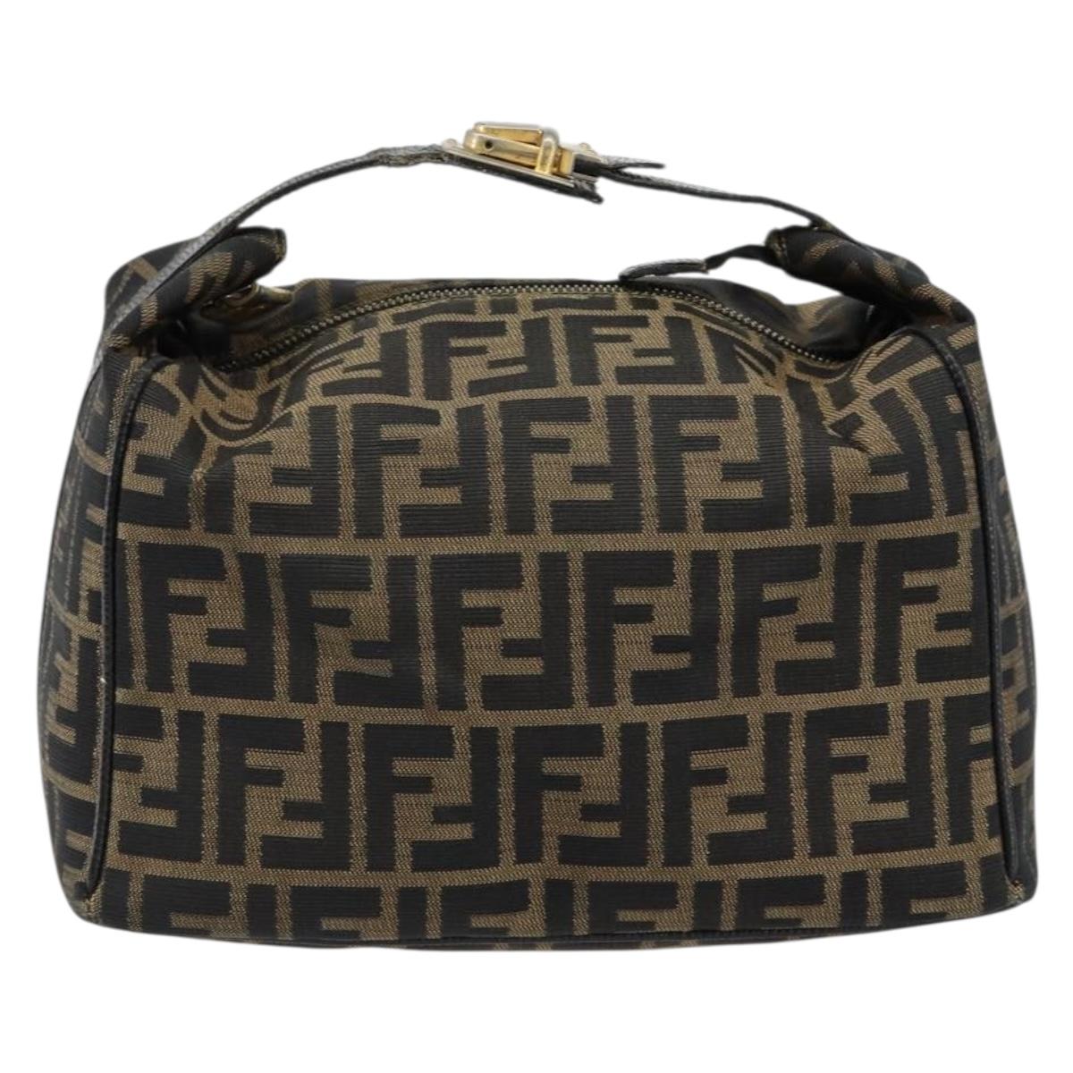 FENDI Zucca Canvas Vanity Pouch Black Brown Auth 146340