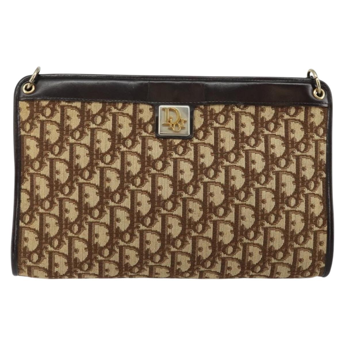 Christian Dior Trotter Canvas Shoulder Bag Beige Gold Auth 146342