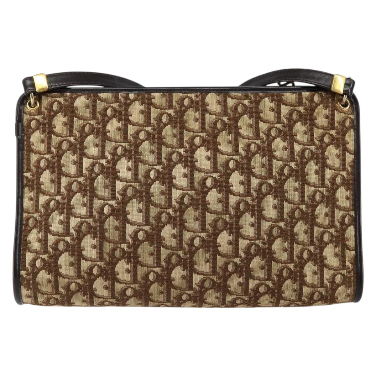 Christian Dior Trotter Canvas Shoulder Bag Beige Gold Auth 146342