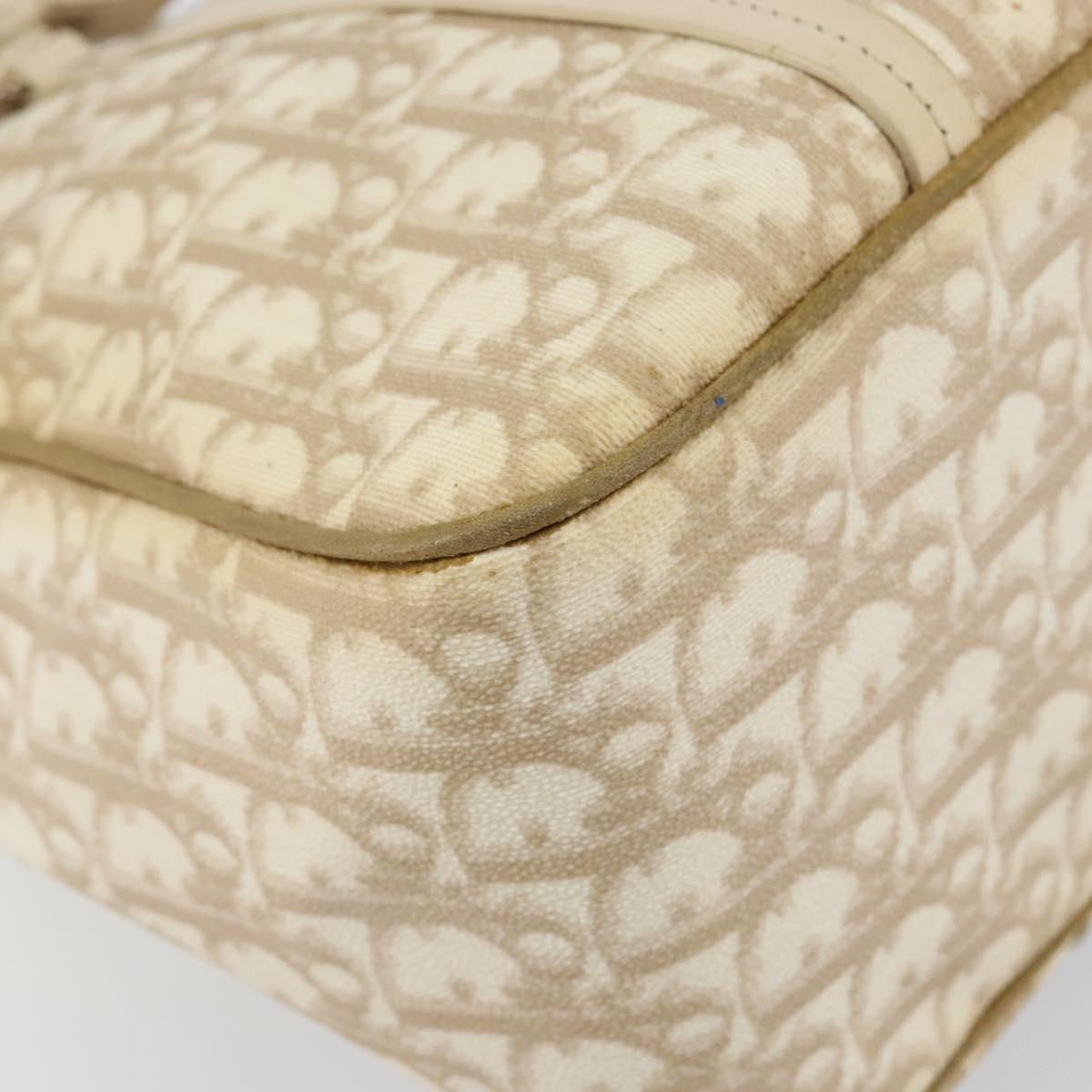 Christian Dior Trotter Canvas Romantic Chain Bag PVC Beige Silver Auth 146344