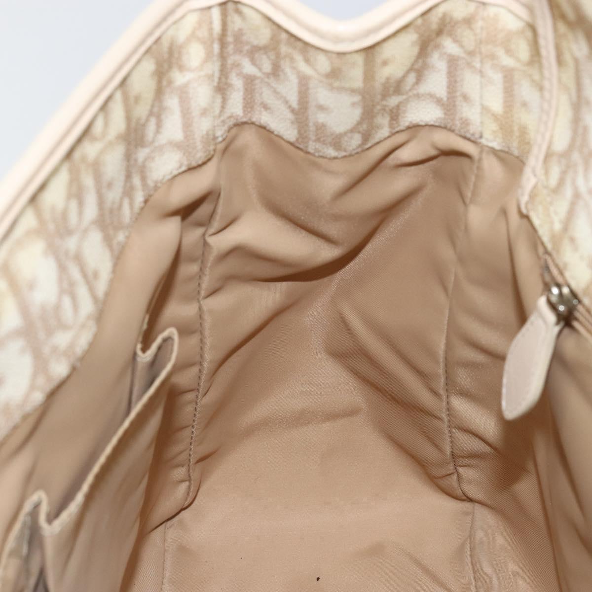 Christian Dior Trotter Canvas Romantic Chain Bag PVC Beige Silver Auth 146344