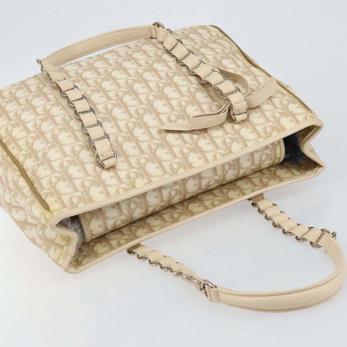 Christian Dior Trotter Canvas Romantic Chain Bag PVC Beige Silver Auth 146344