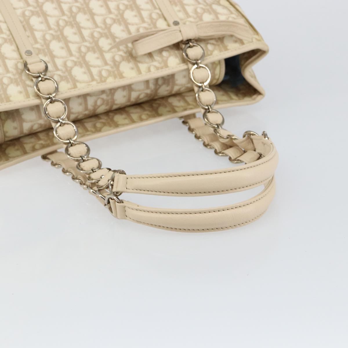 Christian Dior Trotter Canvas Romantic Chain Bag PVC Beige Silver Auth 146344