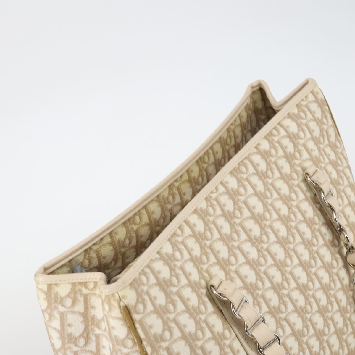 Christian Dior Trotter Canvas Romantic Chain Bag PVC Beige Silver Auth 146345