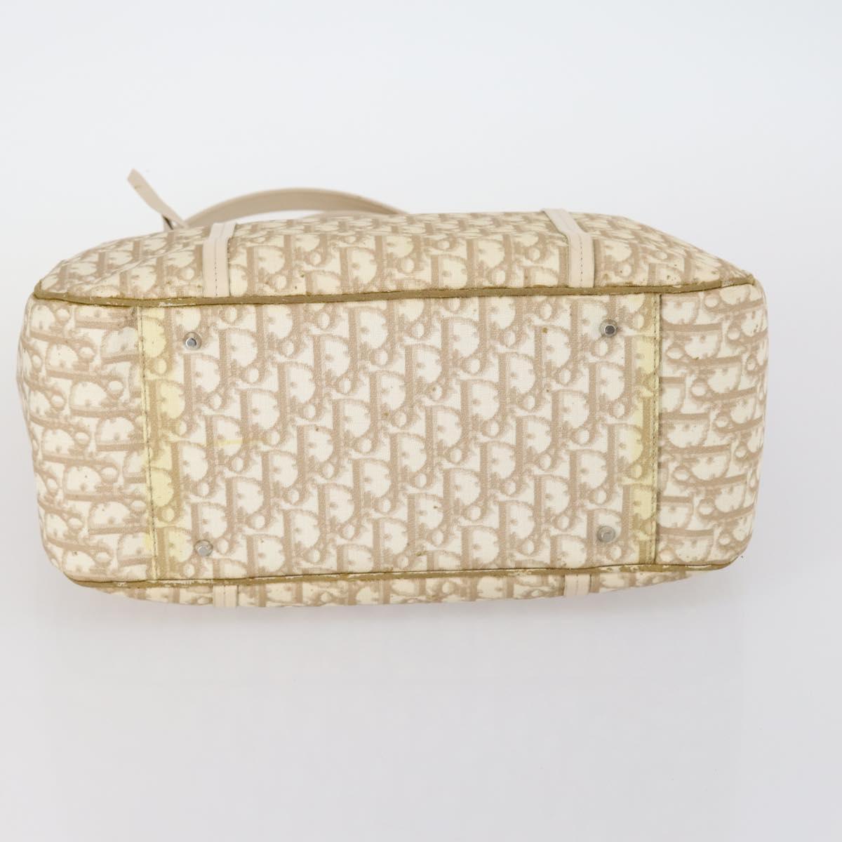 Christian Dior Trotter Canvas Romantic Chain Bag PVC Beige Silver Auth 146345