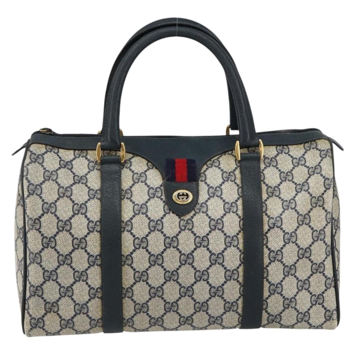 GUCCI GG Supreme Sherry Line Boston Bag PVC Navy Gold 40 02 007 Auth 146348