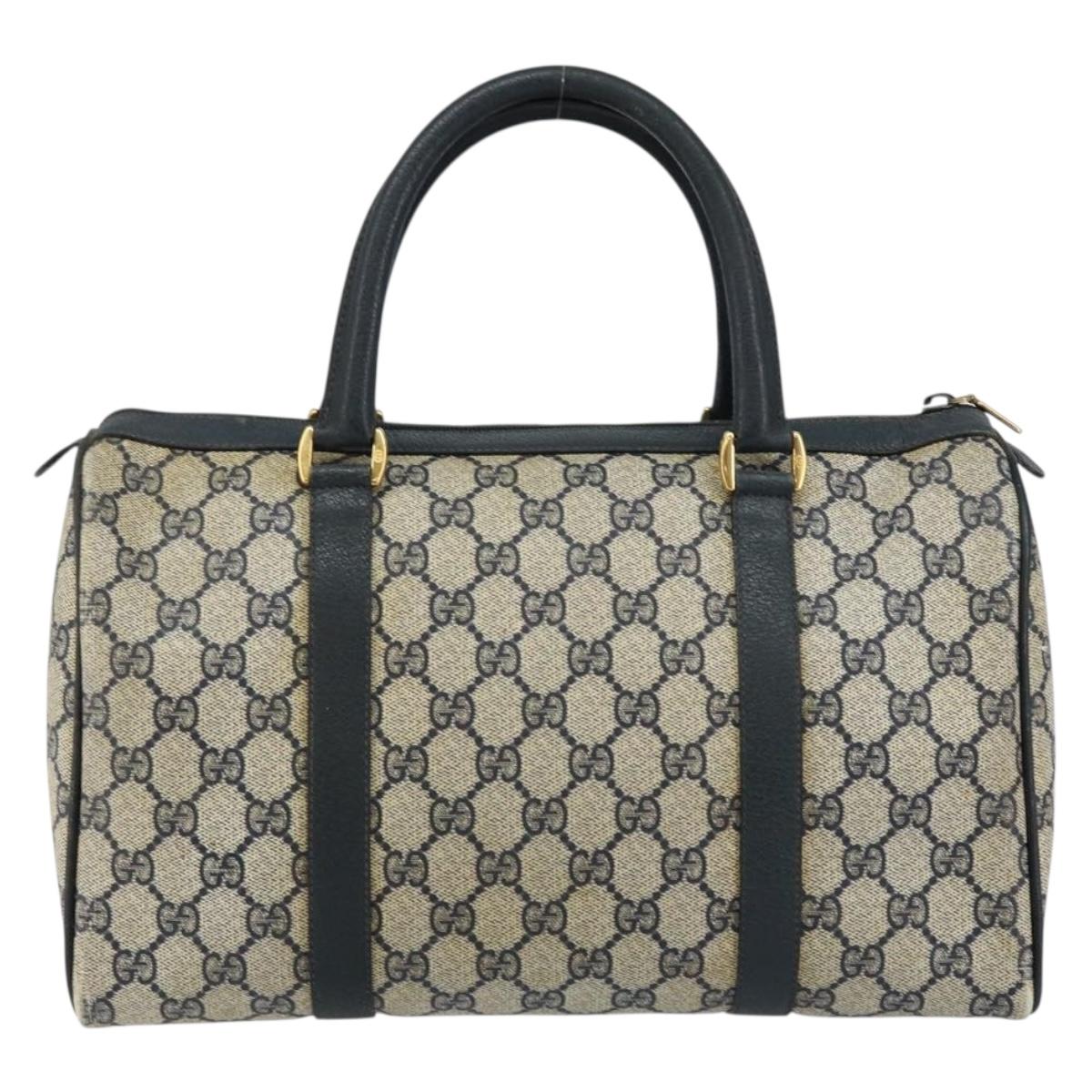 GUCCI GG Supreme Sherry Line Boston Bag PVC Navy Gold 40 02 007 Auth 146348