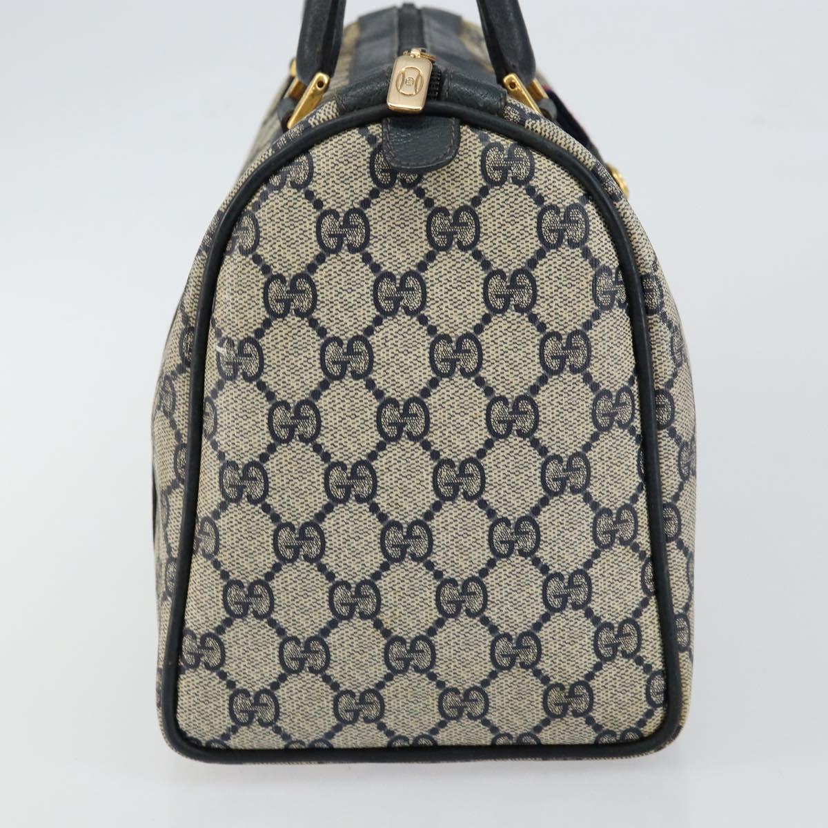 GUCCI GG Supreme Sherry Line Boston Bag PVC Navy Gold 40 02 007 Auth 146348