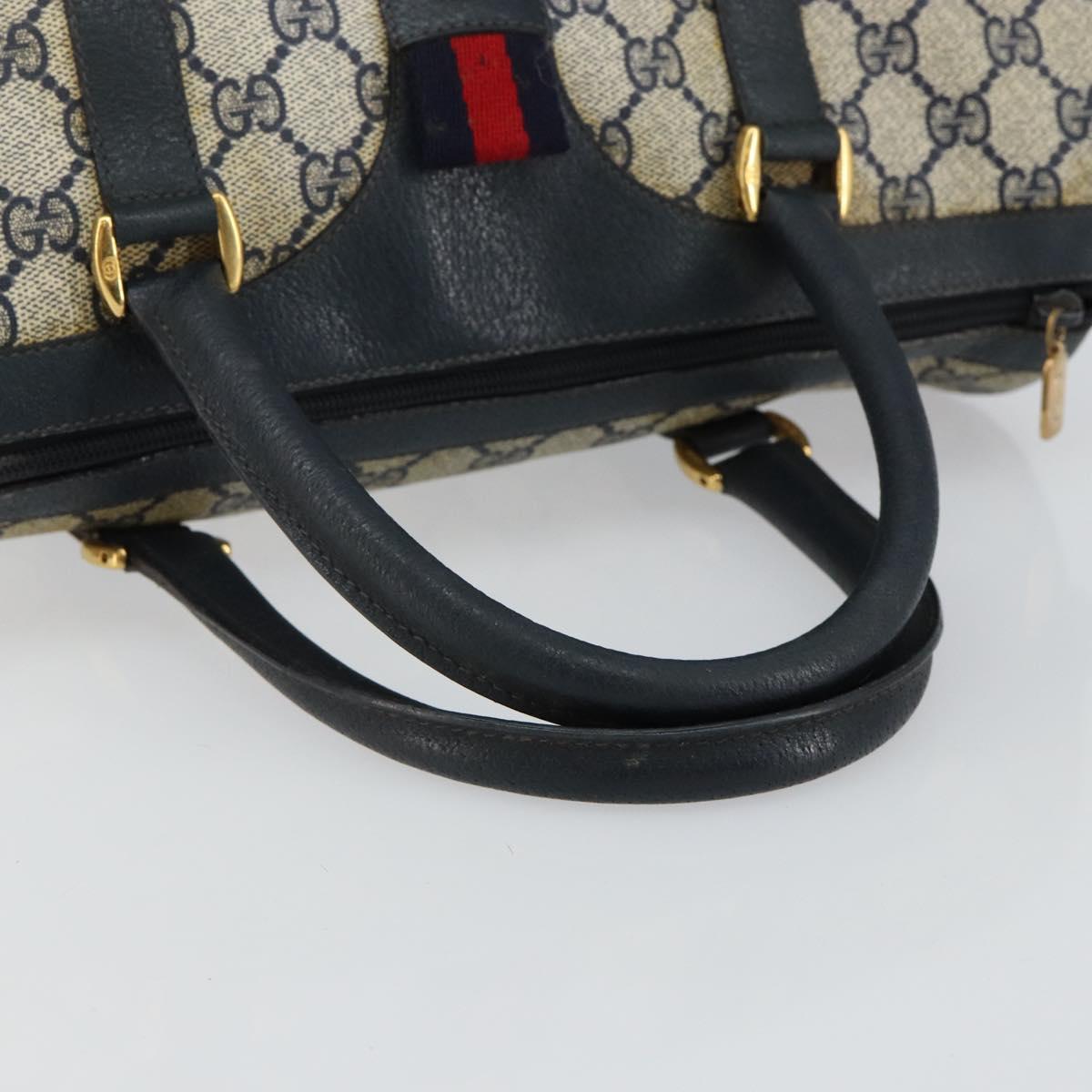 GUCCI GG Supreme Sherry Line Boston Bag PVC Navy Gold 40 02 007 Auth 146348