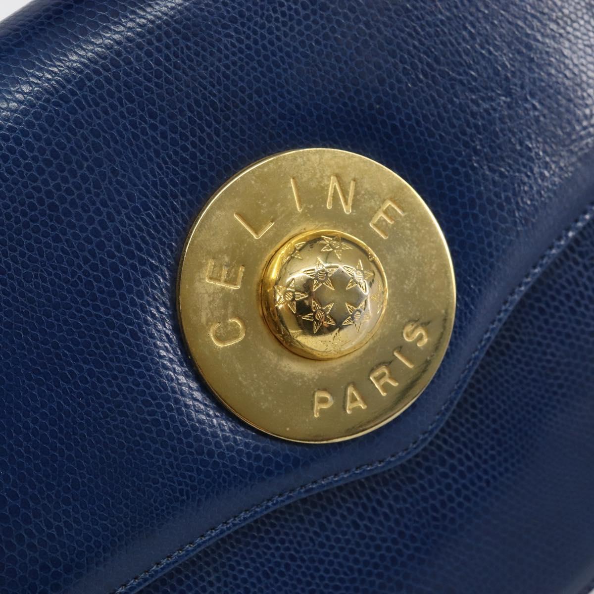 CELINE Hand Bag Leather Blue Gold Auth 146349