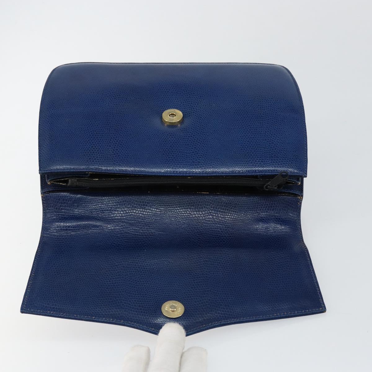 CELINE Hand Bag Leather Blue Gold Auth 146349