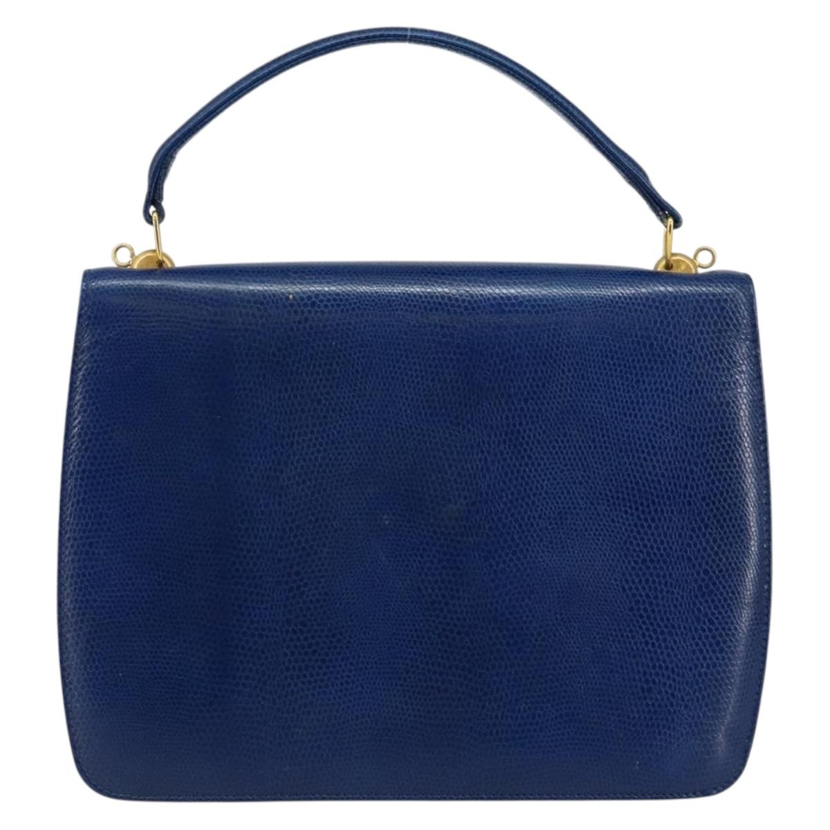 CELINE Hand Bag Leather Blue Gold Auth 146349