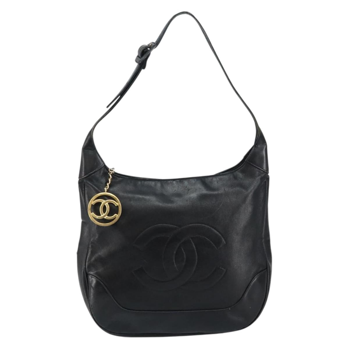 CHANEL Matelasse Shoulder Bag Leather Black Gold CC Auth 146351