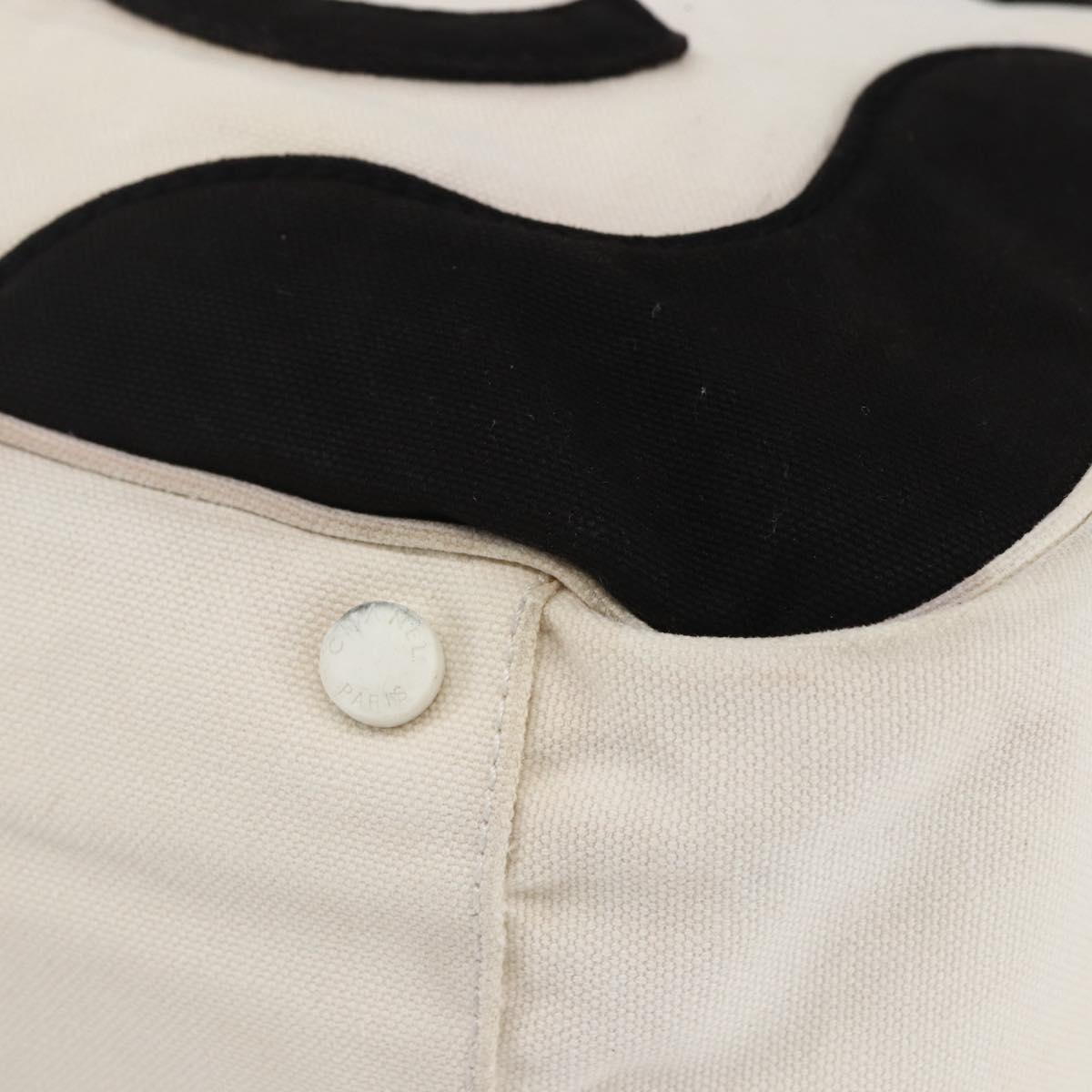 CHANEL marshmallow COCO Mark Hand Bag Canvas White Black CC Auth 146352