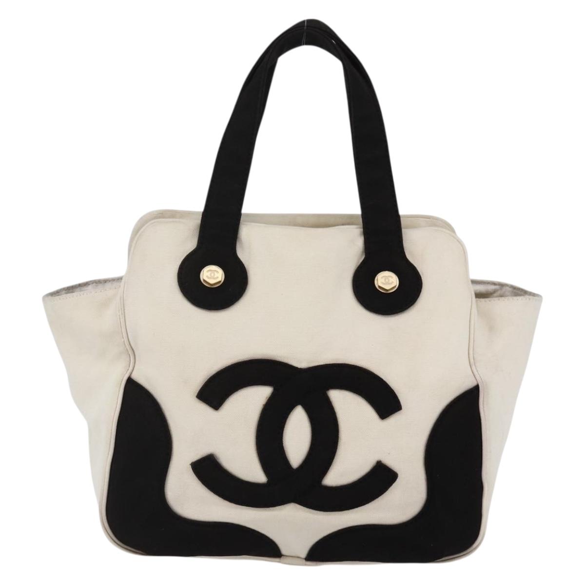 CHANEL marshmallow COCO Mark Hand Bag Canvas White Black CC Auth 146352