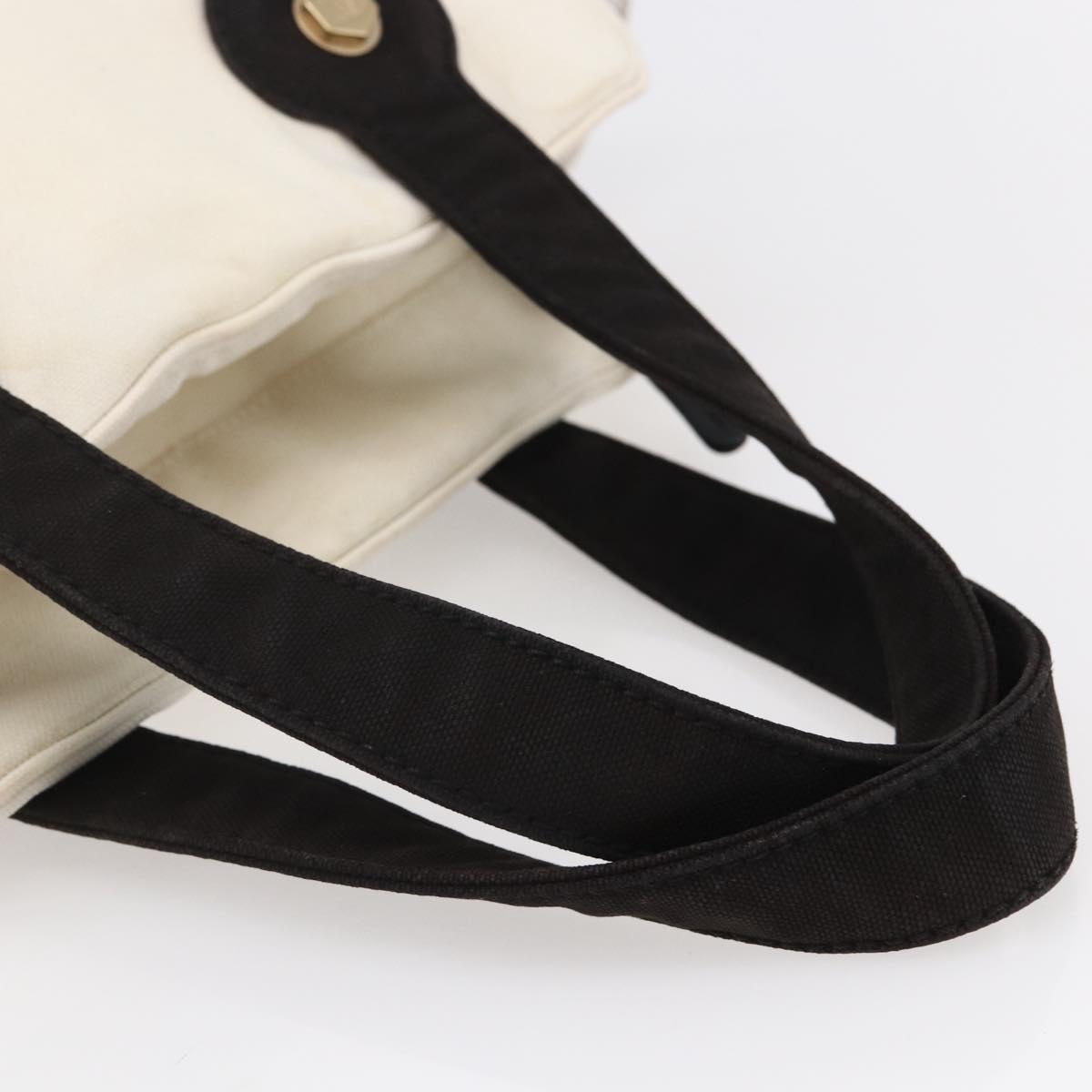 CHANEL marshmallow COCO Mark Hand Bag Canvas White Black CC Auth 146352