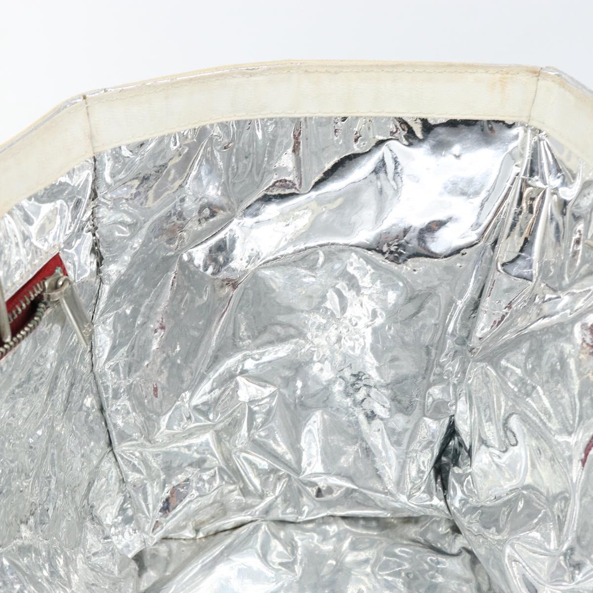 CHANEL Choco Bar Chain Tote Bag No5 Canvas White Silver CC Auth 146353