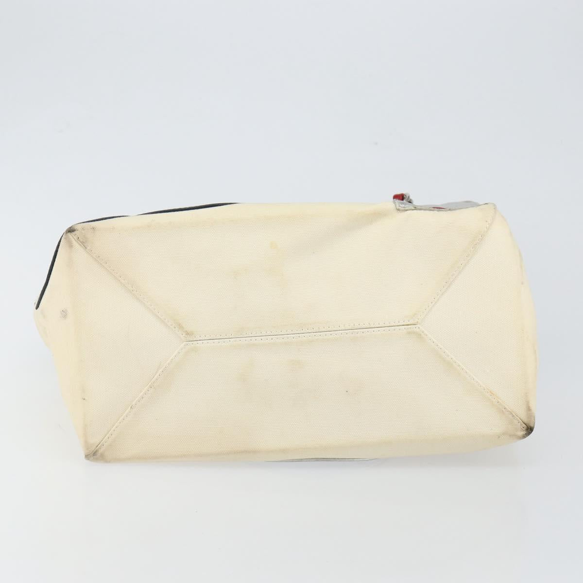 CHANEL Choco Bar Chain Tote Bag No5 Canvas White Silver CC Auth 146353