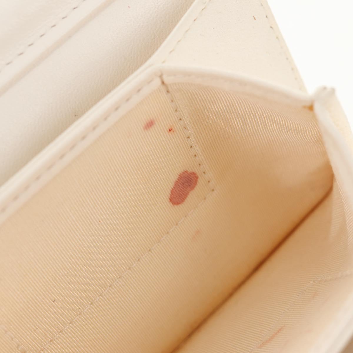 CHANEL Matelasse Camellia Chain Pouch Lamb Skin White Gold CC Auth 146359V