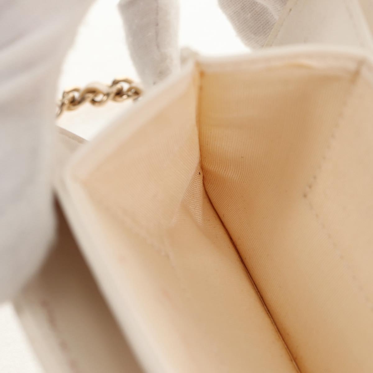 CHANEL Matelasse Camellia Chain Pouch Lamb Skin White Gold CC Auth 146359V