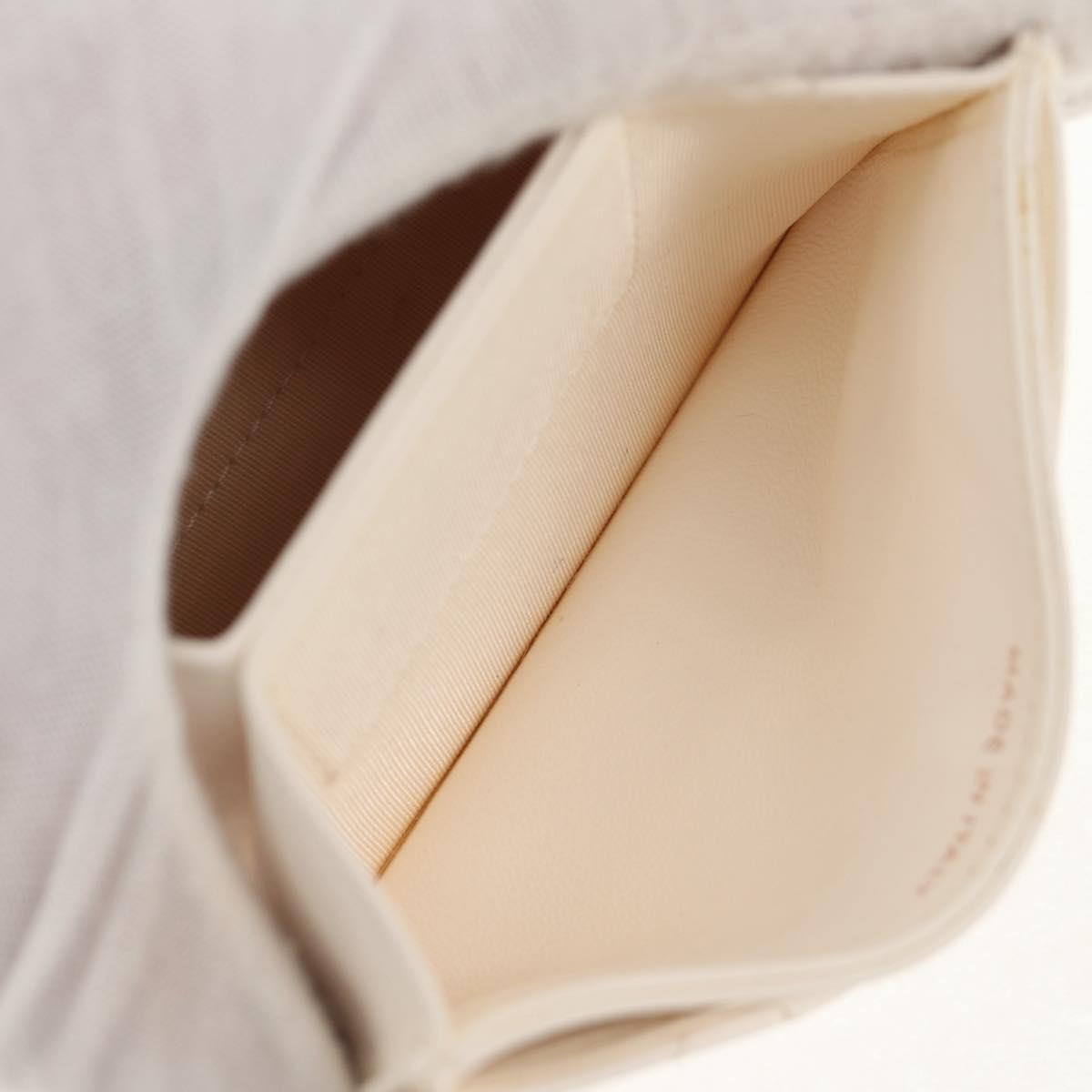 CHANEL Matelasse Camellia Chain Pouch Lamb Skin White Gold CC Auth 146359V