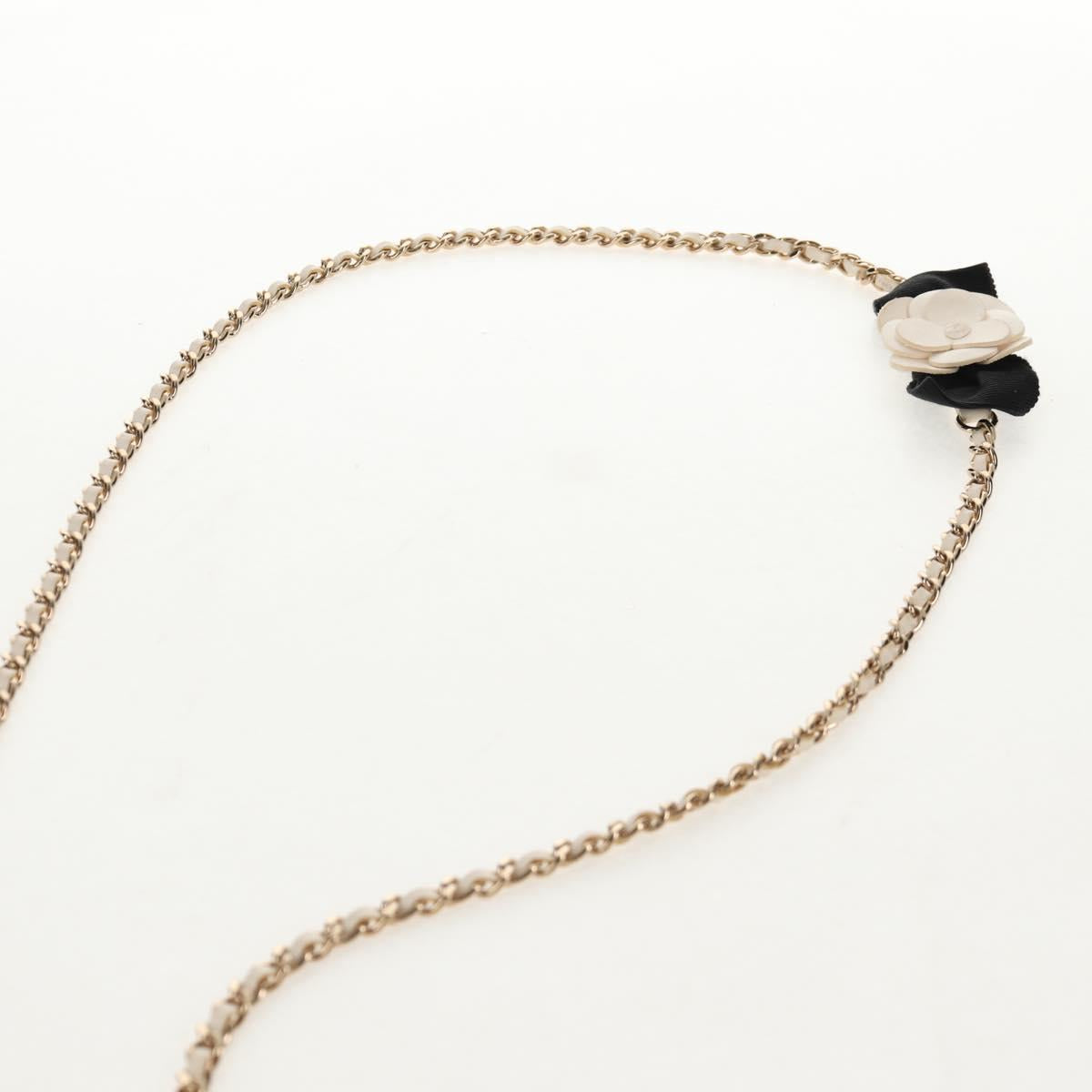 CHANEL Matelasse Camellia Chain Pouch Lamb Skin White Gold CC Auth 146359V