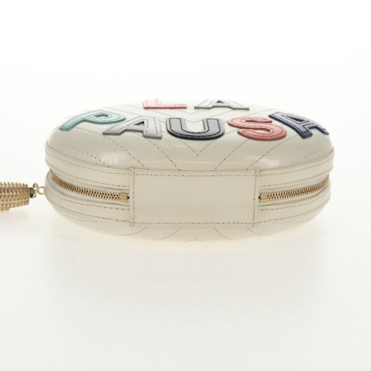 CHANEL V stitch Chain Shoulder Bag Leather White Gold CC Auth 146360A