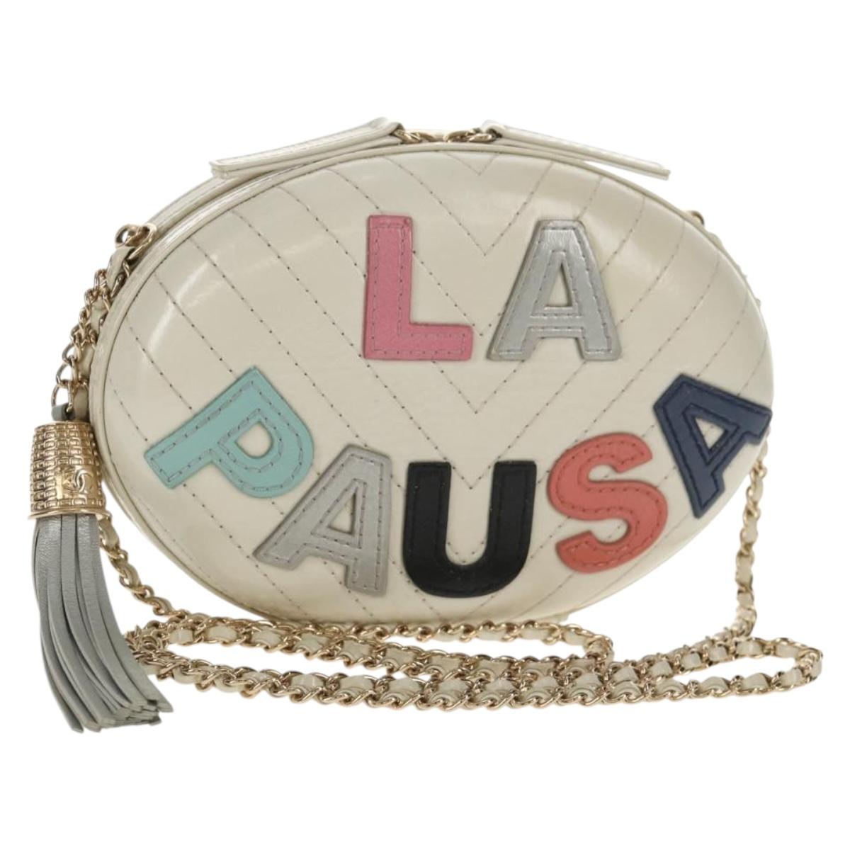 CHANEL V stitch Chain Shoulder Bag Leather White Gold CC Auth 146360A